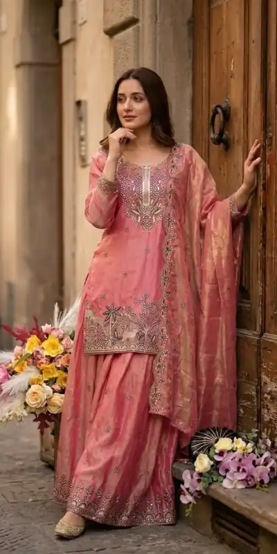 Alternative view of Super Peach Fendy Silk Sequins Work Salwar Suit