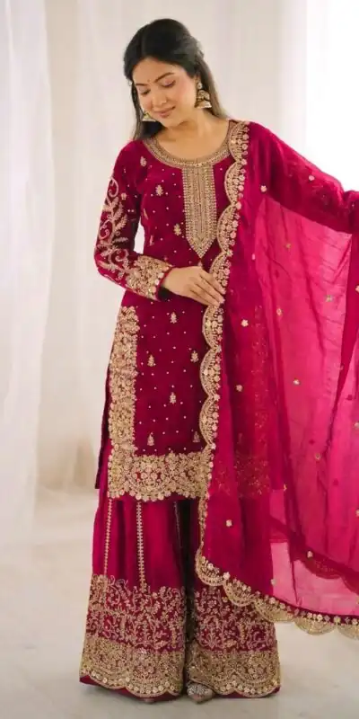 Alternative view of Super Pink Fendy Silk Embroidery Work Salwar Suit