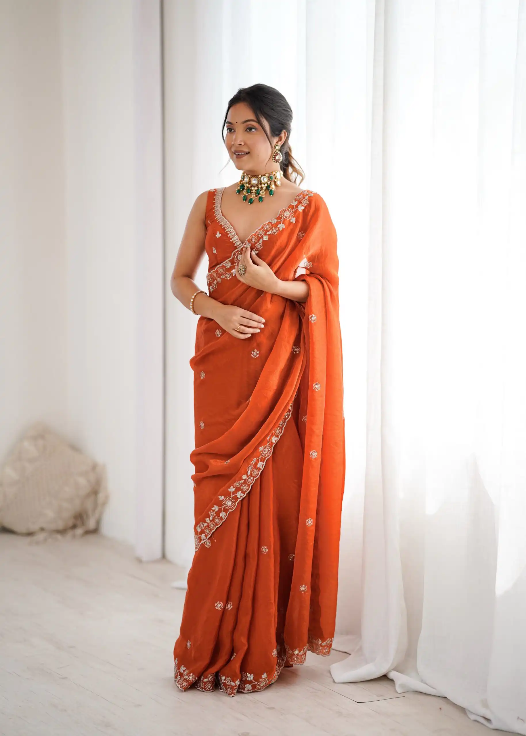 Super Rust Fendy Silk Sequins Work Saree - Image 2