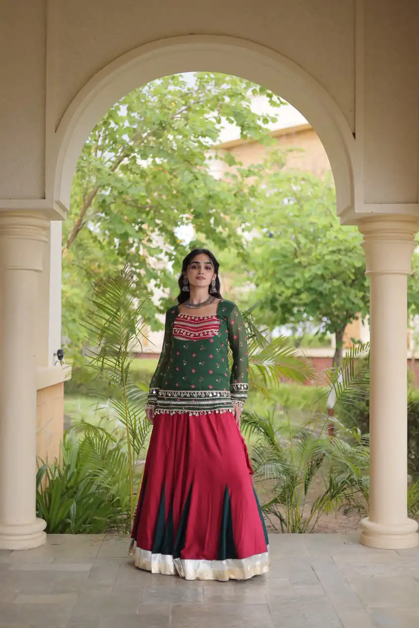 Trendy Green Rayon Kutchi Work Lehenga Choli - Image 4