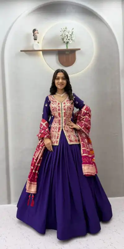 Alternative view of Trendy Purple Chinon Silk Thread Work Lehenga Choli