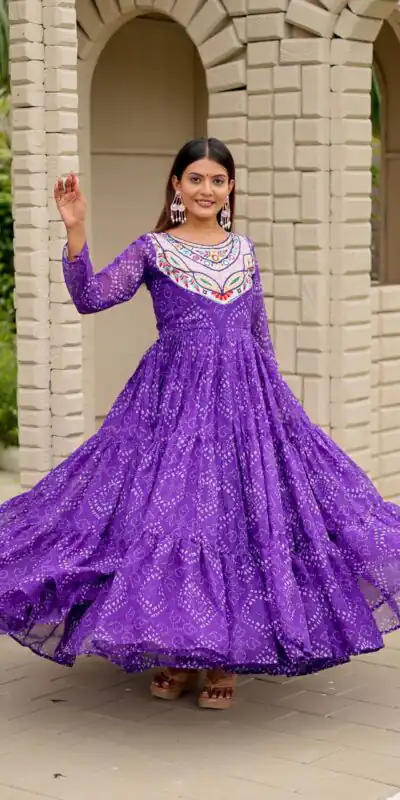 Alternative view of Trendy Purple Faux Georgette Bandhani Thread Work Gown