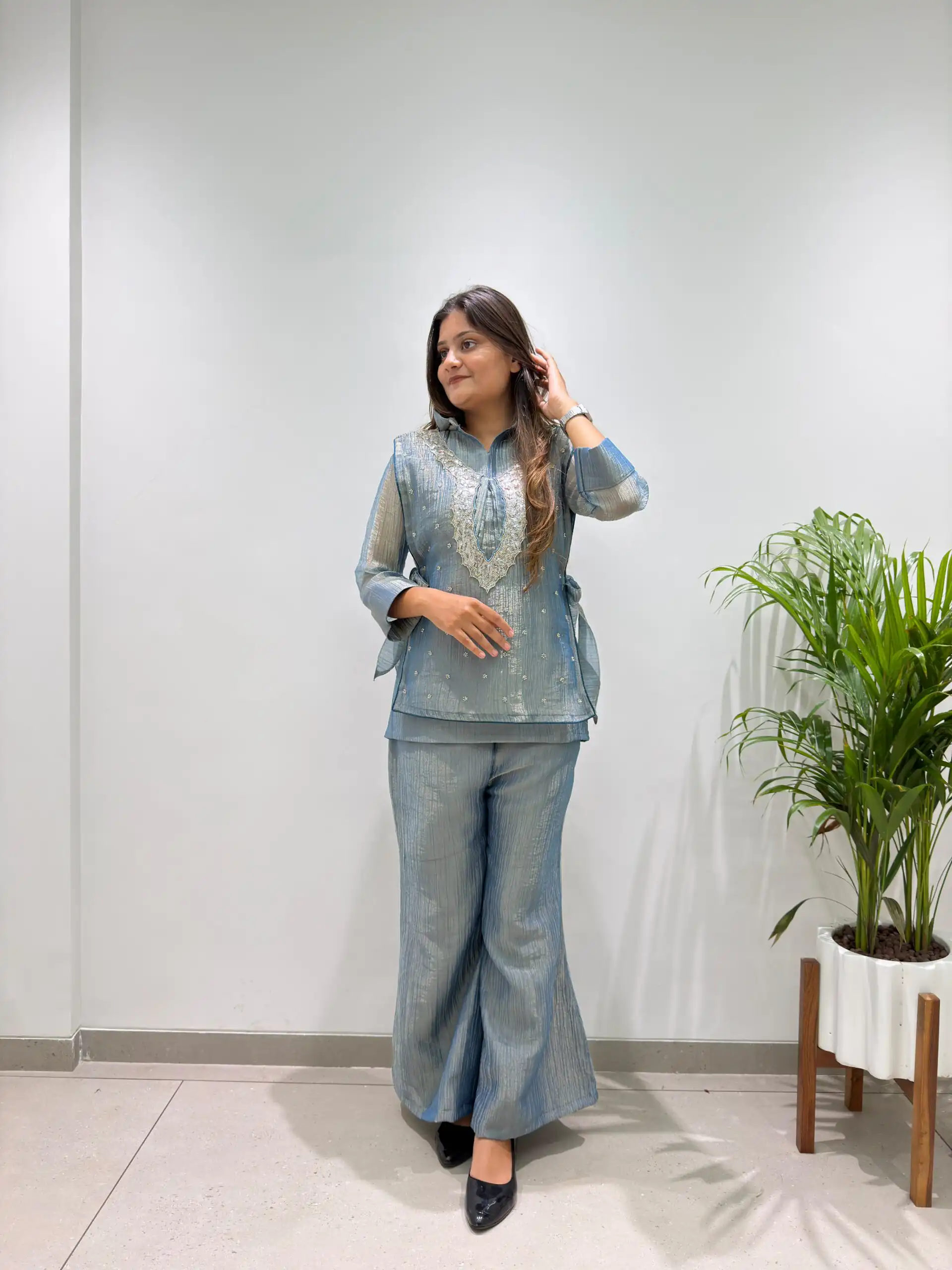 Unique Blue Salsa Silk Hand Work Kurti