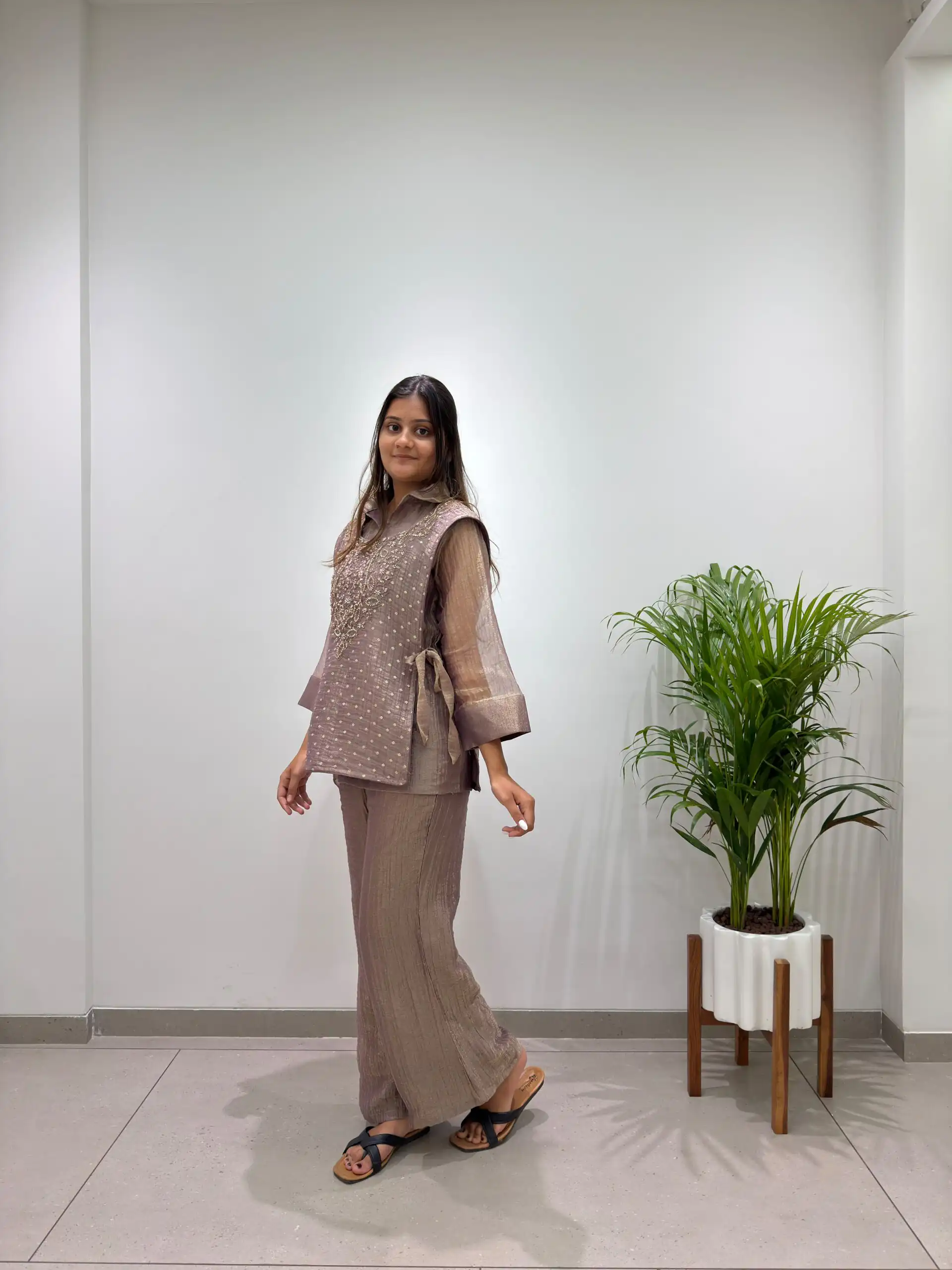 Unique Brown Salsa Silk Hand Work Kurti - Image 2