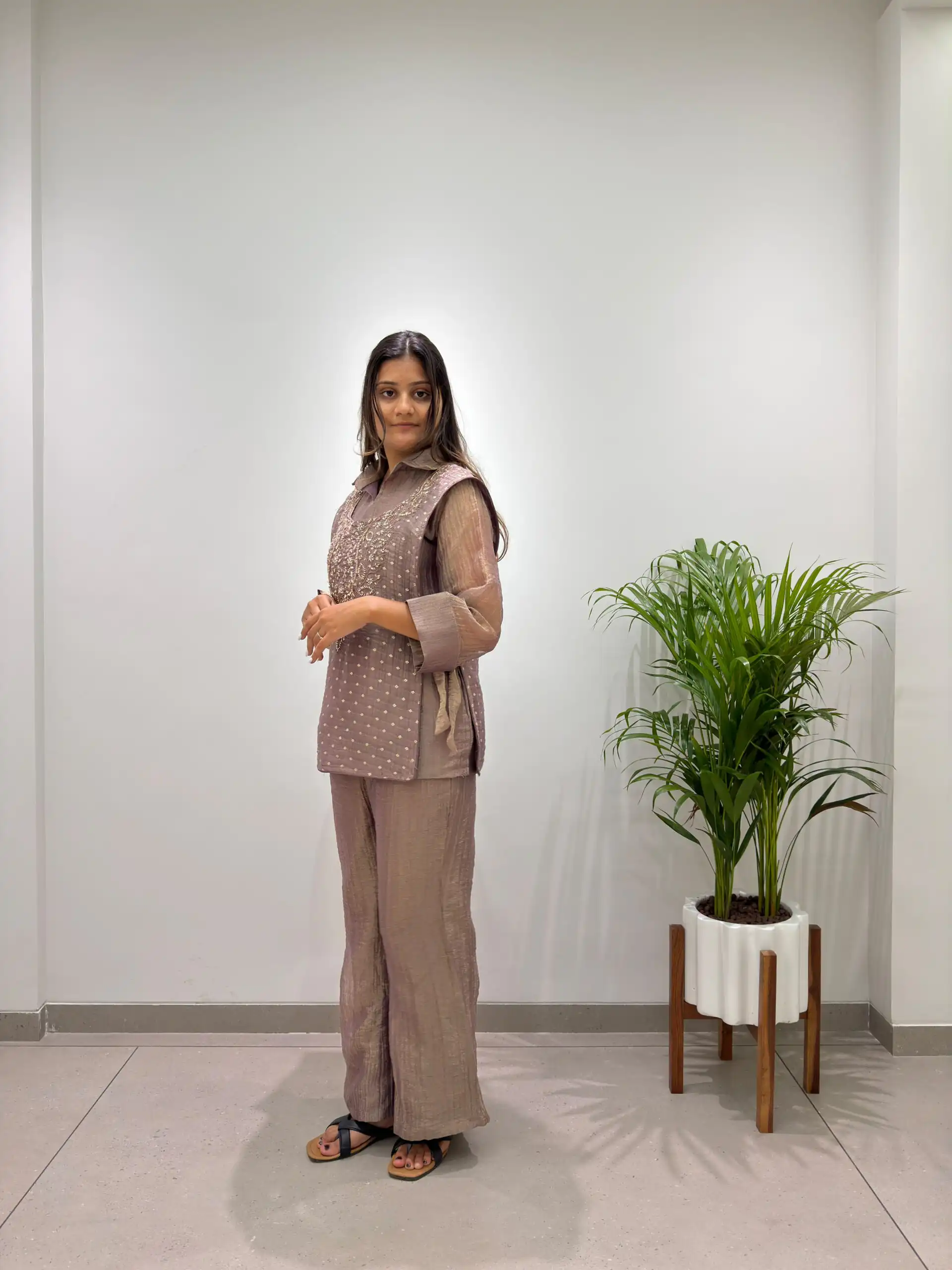 Unique Brown Salsa Silk Hand Work Kurti