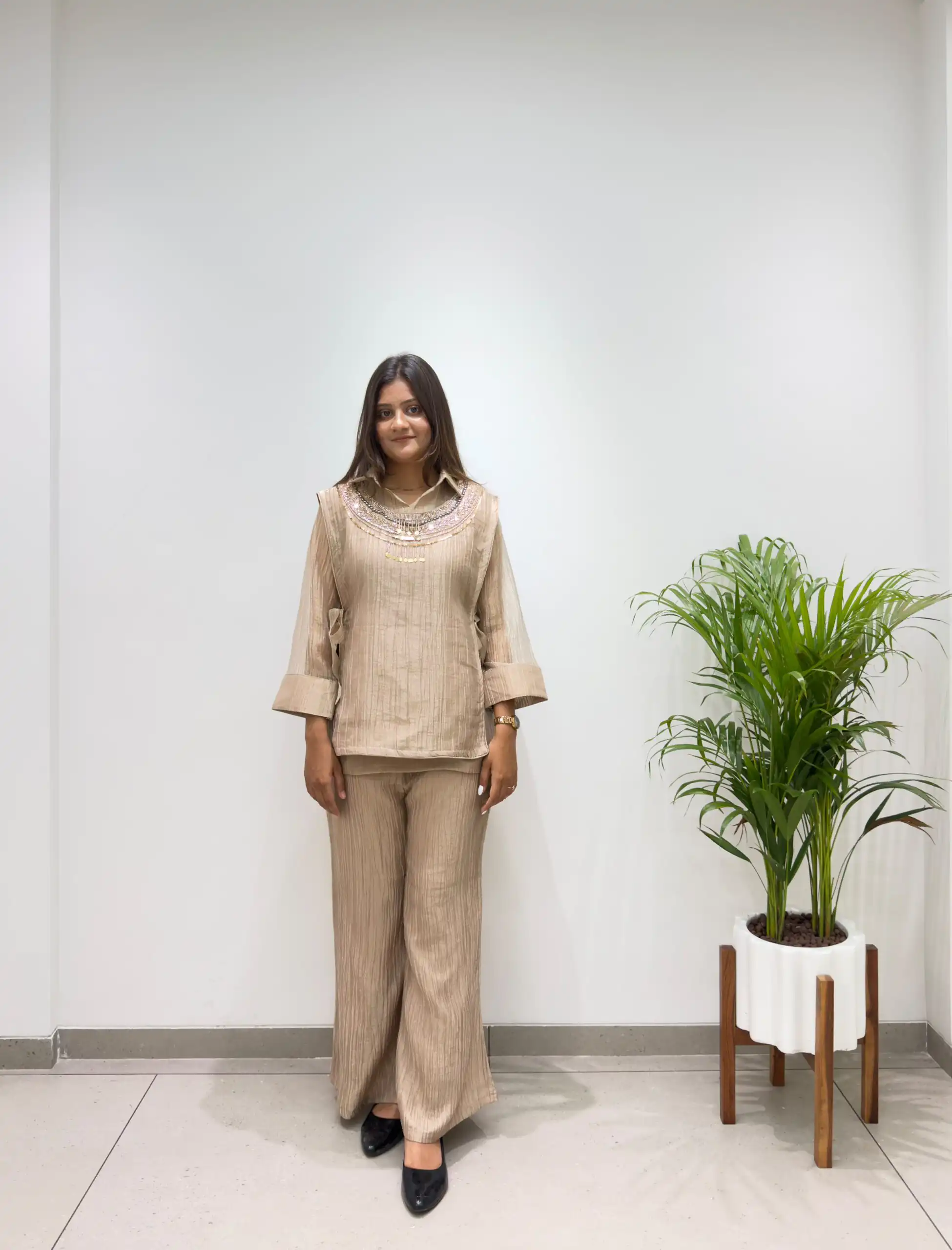 Unique Chiku Salsa Silk Hand Work Kurti - Image 2