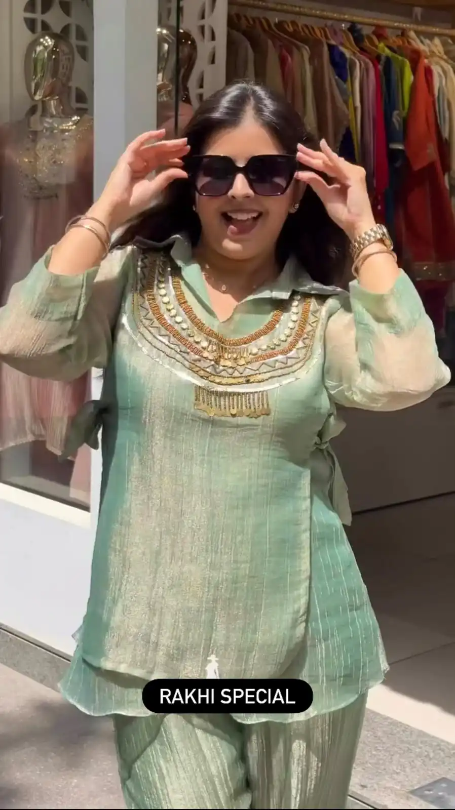 Unique Pista Salsa Crushed Hand Work Shrug Kurti - Image 2