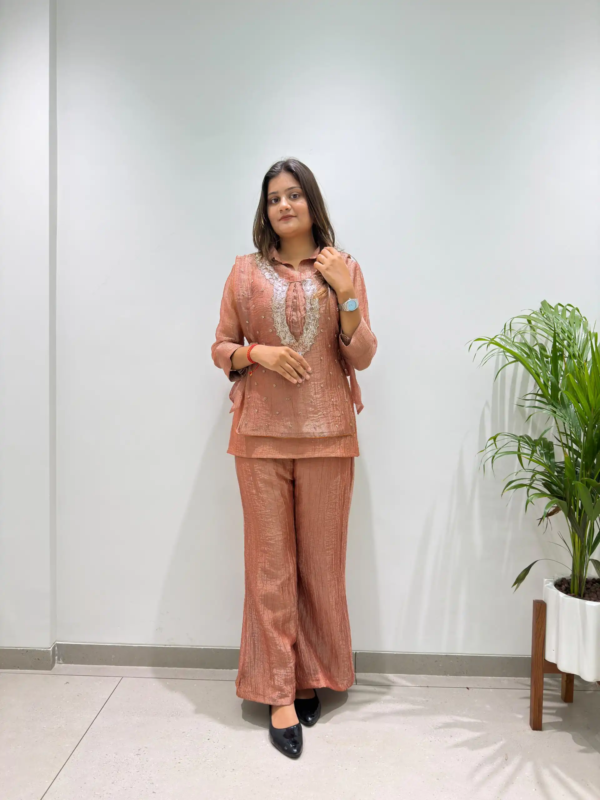 Unique Rust Salsa Silk Hand Work Kurti - Image 4