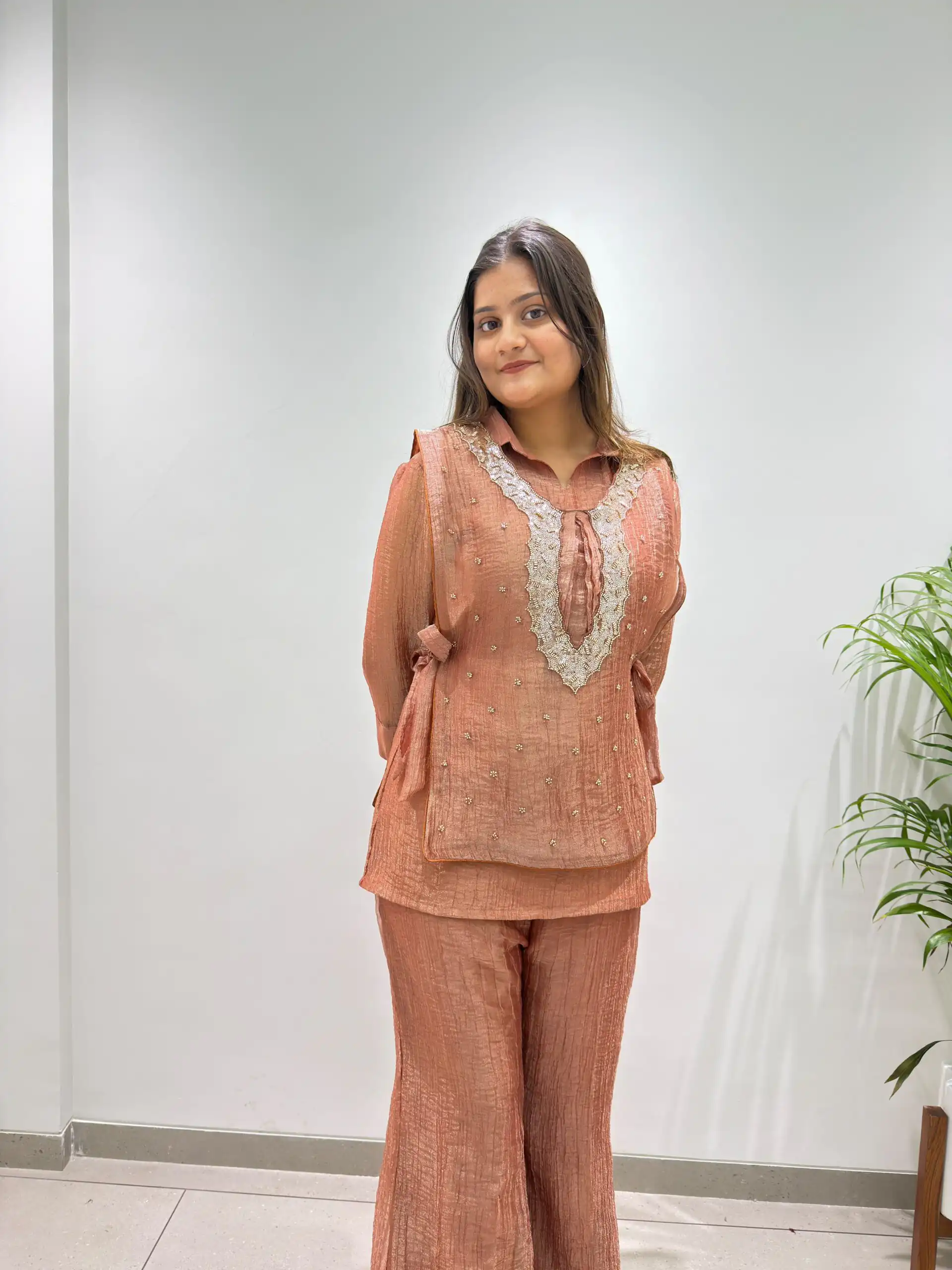 Unique Rust Salsa Silk Hand Work Kurti - Image 2