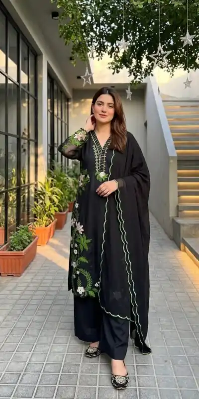 ST 249 Black Roman Silk Salwar Suit with Sequins Work & Embroidery Work. Available at ₹2099 only. Delivery 4-6 Working Days. Shop now. | Casual Suits, Jump Suits, Creative suits, Designer Suits, Palazzo Suits, Party Wear Suits, Patiala Suits, Salwar suit, Straight Suits