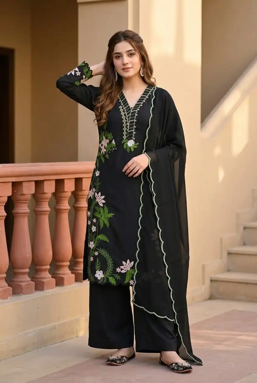 ST 249 Black Roman Silk Salwar Suit with Sequins Work & Embroidery Work. Available at ₹2099 only. Delivery 4-6 Working Days. Shop now. | Casual Suits, Jump Suits, Creative suits, Designer Suits, Palazzo Suits, Party Wear Suits, Patiala Suits, Salwar suit, Straight Suits