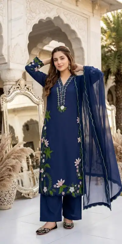 ST 249 Blue Roman Silk Salwar Suit with Sequins Work & Embroidery Work. Available at ₹2099 only. Delivery 4-6 Working Days. Shop now. | Casual Suits, Jump Suits, Creative suits, Designer Suits, Palazzo Suits, Party Wear Suits, Patiala Suits, Salwar suit, Straight Suits