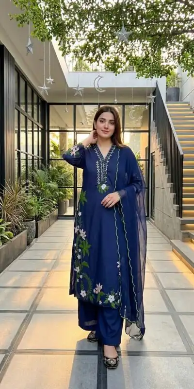 ST 249 Blue Roman Silk Salwar Suit with Sequins Work & Embroidery Work. Available at ₹2099 only. Delivery 4-6 Working Days. Shop now. | Casual Suits, Jump Suits, Creative suits, Designer Suits, Palazzo Suits, Party Wear Suits, Patiala Suits, Salwar suit, Straight Suits