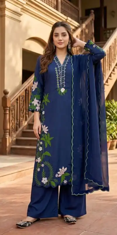 ST 249 Blue Roman Silk Salwar Suit with Sequins Work & Embroidery Work. Available at ₹2099 only. Delivery 4-6 Working Days. Shop now. | Casual Suits, Jump Suits, Creative suits, Designer Suits, Palazzo Suits, Party Wear Suits, Patiala Suits, Salwar suit, Straight Suits