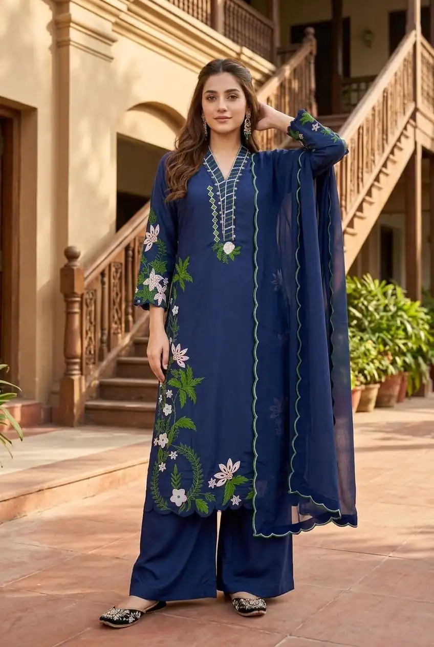 ST 249 Blue Roman Silk Salwar Suit with Sequins Work & Embroidery Work. Available at ₹2099 only. Delivery 4-6 Working Days. Shop now. | Casual Suits, Jump Suits, Creative suits, Designer Suits, Palazzo Suits, Party Wear Suits, Patiala Suits, Salwar suit, Straight Suits