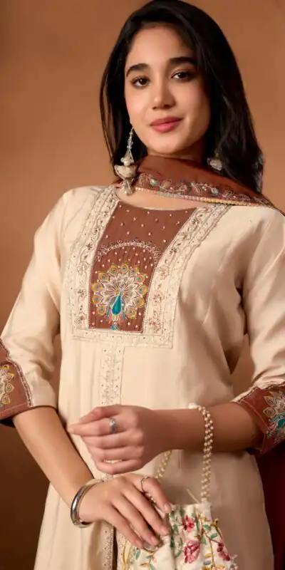 DIVA 150 CreamRoman Silk Salwar Suit with Sequins Work & Embroidery Work. Available at ₹2449 only. Delivery 4-6 Working Days. Shop now. | Casual Suits, Jump Suits, Creative suits, Designer Suits, Palazzo Suits, Party Wear Suits, Patiala Suits, Salwar suit, Straight Suits