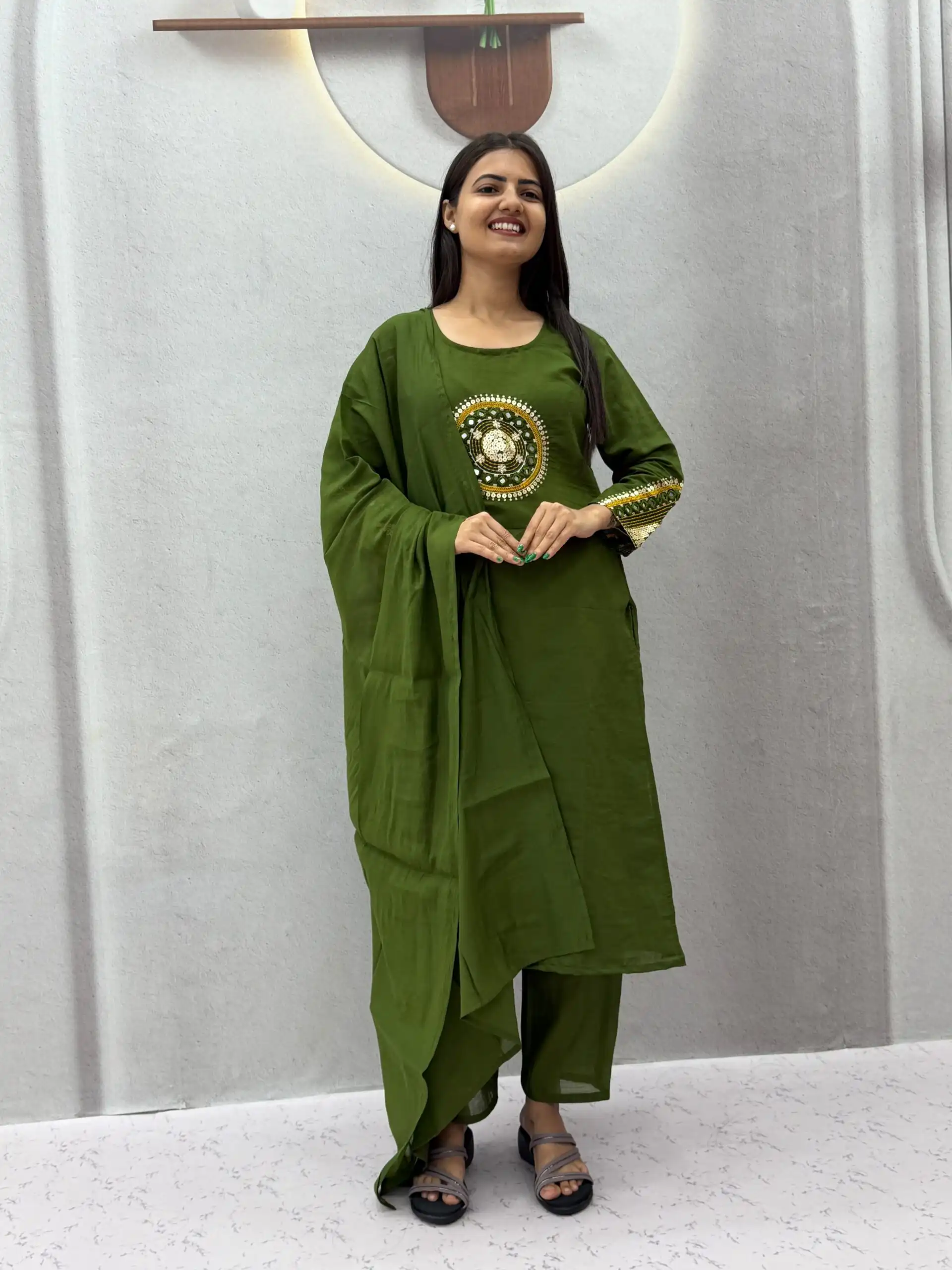PC 598 Green Roman Silk Salwar Suit with Sequins Work & Embroidery Work. Available at ₹2099 only. Delivery 4-6 Working Days. Shop now. | Casual Suits, Jump Suits, Creative suits, Designer Suits, Palazzo Suits, Party Wear Suits, Patiala Suits, Salwar suit, Straight Suits