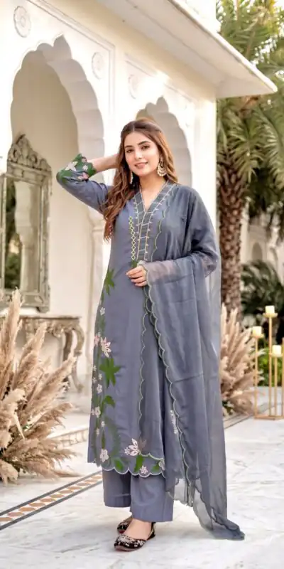 ST 249 Grey Roman Silk Salwar Suit with Sequins Work & Embroidery Work. Available at ₹2099 only. Delivery 4-6 Working Days. Shop now. | Casual Suits, Jump Suits, Creative suits, Designer Suits, Palazzo Suits, Party Wear Suits, Patiala Suits, Salwar suit, Straight Suits