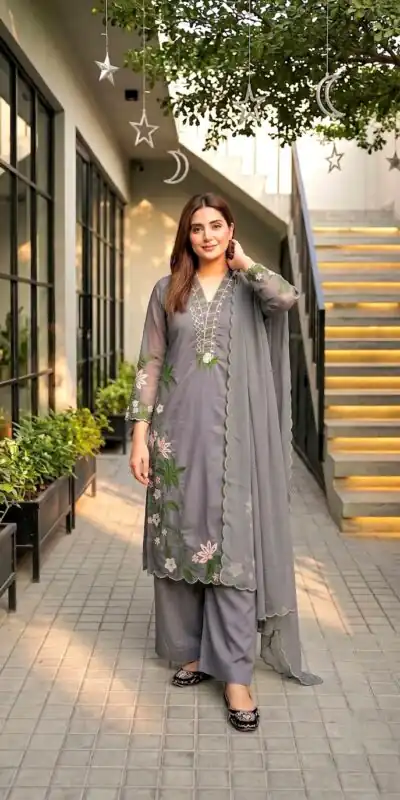 ST 249 Grey Roman Silk Salwar Suit with Sequins Work & Embroidery Work. Available at ₹2099 only. Delivery 4-6 Working Days. Shop now. | Casual Suits, Jump Suits, Creative suits, Designer Suits, Palazzo Suits, Party Wear Suits, Patiala Suits, Salwar suit, Straight Suits