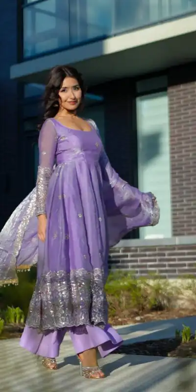 ST 1196 Lavender Color Fendy Satin Gown with Lace Work & Embroidery Work. Get it for ₹2699. Delivery 4-6 Working Days. Shop now. | Bollywood Gowns, Creative Gowns, Designer Gowns, Embroidered Gowns, Gowns, Party Wear Gowns