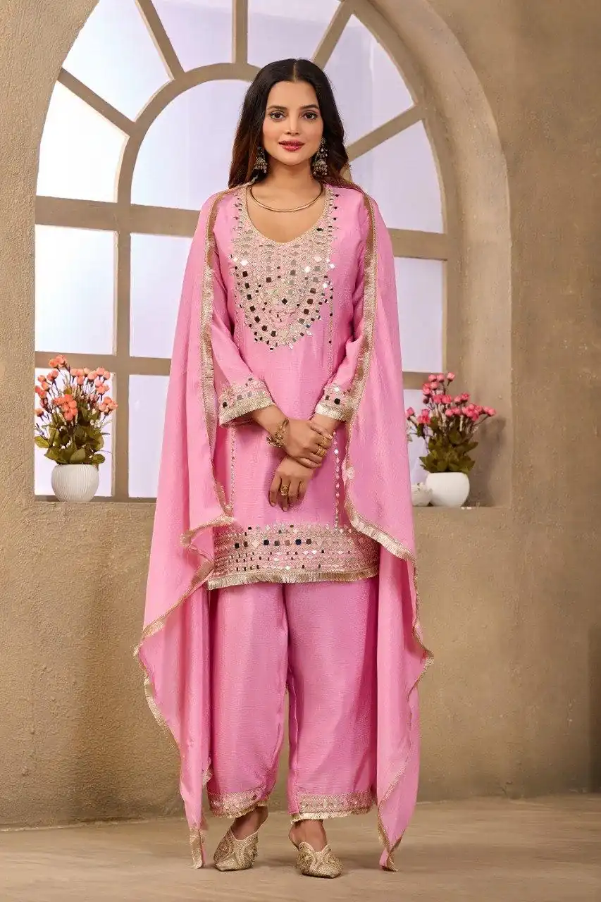 FC 102 Pink Chinon Silk Salwar Suit Perfect for Wedding, Party, Ganesh Chaturthi, Baby Shower, Makar Sankranti – . Affordable Price ₹2949. Delivery | Casual Suits, Jump Suits, Creative suits, Designer Suits, Palazzo Suits, Party Wear Suits, Patiala Suits, Salwar suit, Straight Suits