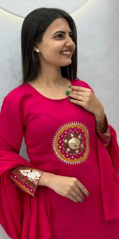 PC 598 Pink Roman Silk Salwar Suit with Sequins Work & Embroidery Work. Available at ₹2099 only. Delivery 4-6 Working Days. Shop now. | Casual Suits, Jump Suits, Creative suits, Designer Suits, Palazzo Suits, Party Wear Suits, Patiala Suits, Salwar suit, Straight Suits