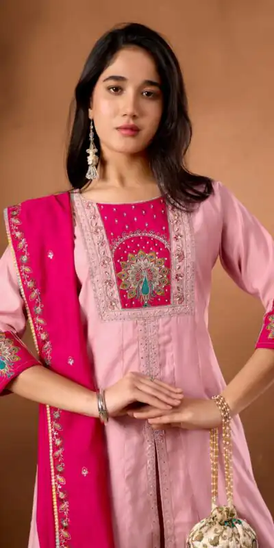 DIVA 150 Pink Silk Salwar Suit with Sequins Work & Embroidery Work. Available at ₹2449 only. Delivery 4-6 Working Days. Shop now. | Casual Suits, Jump Suits, Creative suits, Designer Suits, Palazzo Suits, Party Wear Suits, Patiala Suits, Salwar suit, Straight Suits