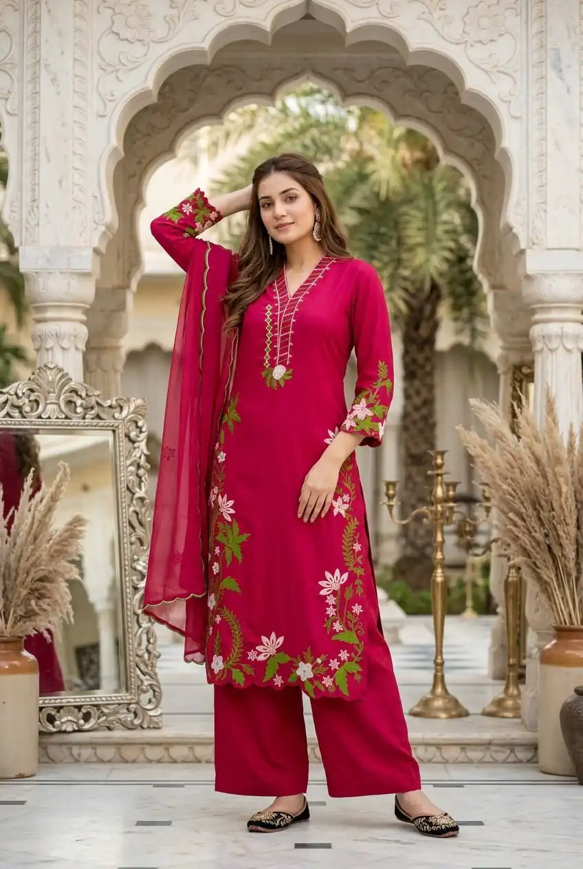 ST 249 Red Roman Silk Salwar Suit with Sequins Work & Embroidery Work. Available at ₹2099 only. Delivery 4-6 Working Days. Shop now. | Casual Suits, Jump Suits, Creative suits, Designer Suits, Palazzo Suits, Party Wear Suits, Patiala Suits, Salwar suit, Straight Suits