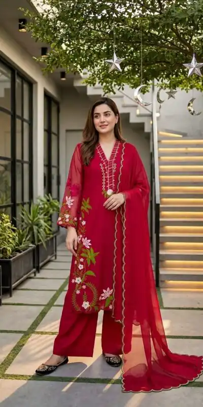 ST 249 Red Roman Silk Salwar Suit with Sequins Work & Embroidery Work. Available at ₹2099 only. Delivery 4-6 Working Days. Shop now. | Casual Suits, Jump Suits, Creative suits, Designer Suits, Palazzo Suits, Party Wear Suits, Patiala Suits, Salwar suit, Straight Suits