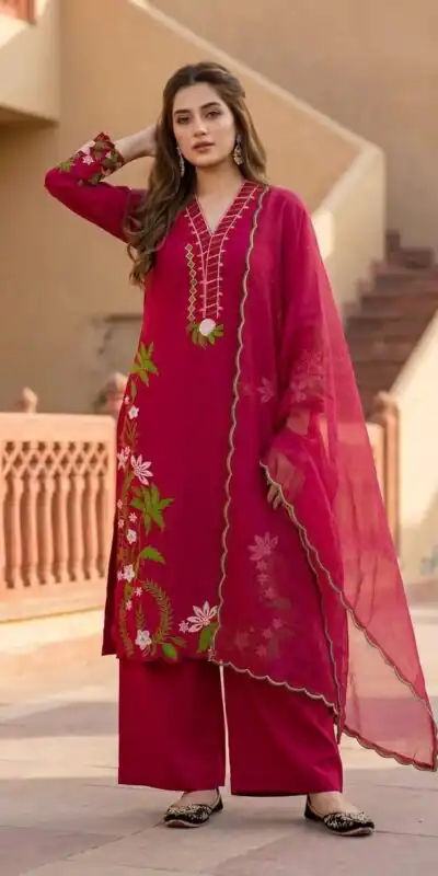 ST 249 Red Roman Silk Salwar Suit with Sequins Work & Embroidery Work. Available at ₹2099 only. Delivery 4-6 Working Days. Shop now. | Casual Suits, Jump Suits, Creative suits, Designer Suits, Palazzo Suits, Party Wear Suits, Patiala Suits, Salwar suit, Straight Suits