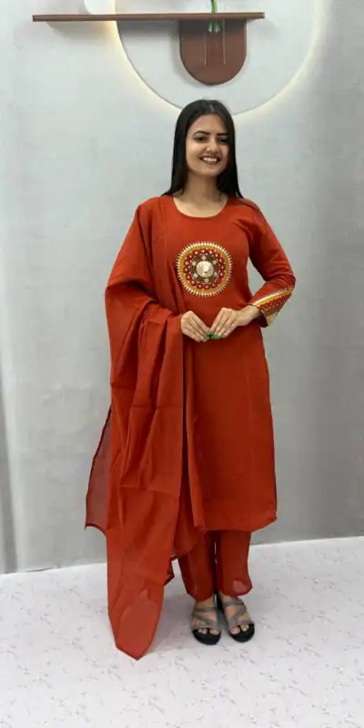 PC 598 Rust Roman Silk Salwar Suit with Sequins Work & Embroidery Work. Available at ₹2099 only. Delivery 4-6 Working Days. Shop now. | Casual Suits, Jump Suits, Creative suits, Designer Suits, Palazzo Suits, Party Wear Suits, Patiala Suits, Salwar suit, Straight Suits