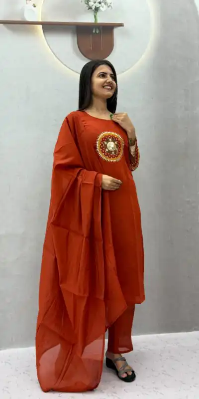PC 598 Rust Roman Silk Salwar Suit with Sequins Work & Embroidery Work. Available at ₹2099 only. Delivery 4-6 Working Days. Shop now. | Casual Suits, Jump Suits, Creative suits, Designer Suits, Palazzo Suits, Party Wear Suits, Patiala Suits, Salwar suit, Straight Suits