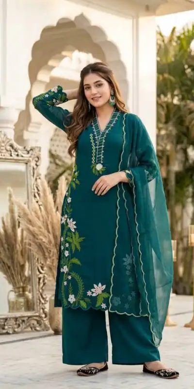 ST 249 Teal Roman Silk Salwar Suit with Sequins Work & Embroidery Work. Available at ₹2099 only. Delivery 4-6 Working Days. Shop now. | Casual Suits, Jump Suits, Creative suits, Designer Suits, Palazzo Suits, Party Wear Suits, Patiala Suits, Salwar suit, Straight Suits