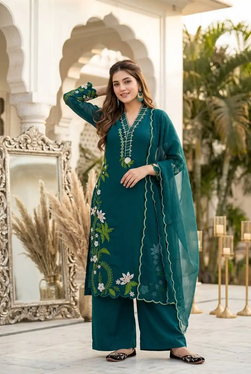 ST 249 Teal Roman Silk Salwar Suit with Sequins Work & Embroidery Work. Available at ₹2099 only. Delivery 4-6 Working Days. Shop now. | Casual Suits, Jump Suits, Creative suits, Designer Suits, Palazzo Suits, Party Wear Suits, Patiala Suits, Salwar suit, Straight Suits