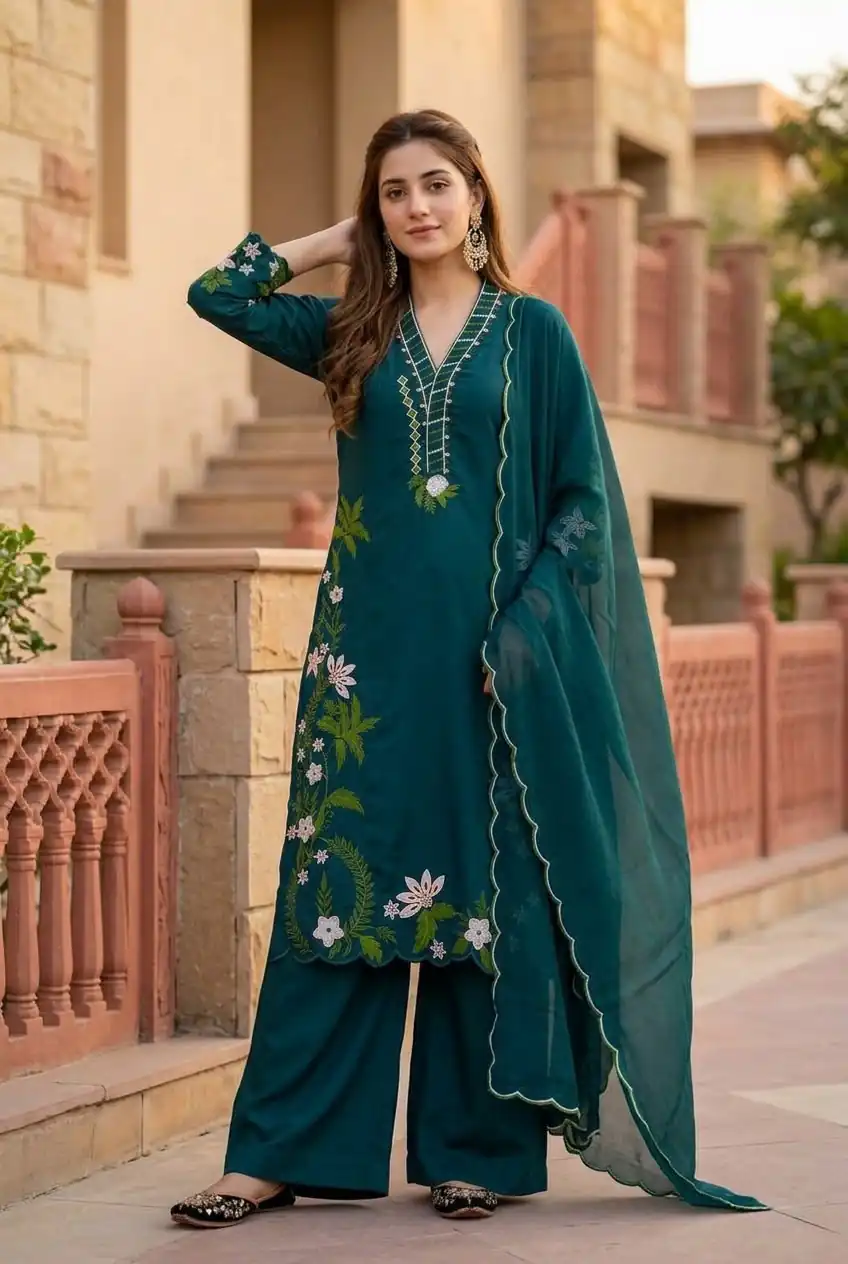 ST 249 Teal Roman Silk Salwar Suit with Sequins Work & Embroidery Work. Available at ₹2099 only. Delivery 4-6 Working Days. Shop now. | Casual Suits, Jump Suits, Creative suits, Designer Suits, Palazzo Suits, Party Wear Suits, Patiala Suits, Salwar suit, Straight Suits