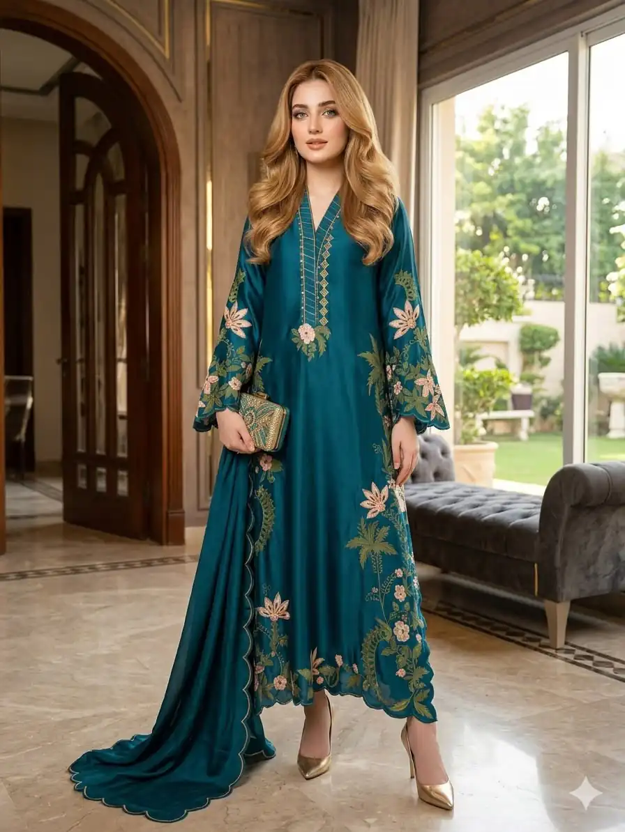 ST 249 Teal Roman Silk Salwar Suit with Sequins Work & Embroidery Work. Available at ₹2099 only. Delivery 4-6 Working Days. Shop now. | Casual Suits, Jump Suits, Creative suits, Designer Suits, Palazzo Suits, Party Wear Suits, Patiala Suits, Salwar suit, Straight Suits