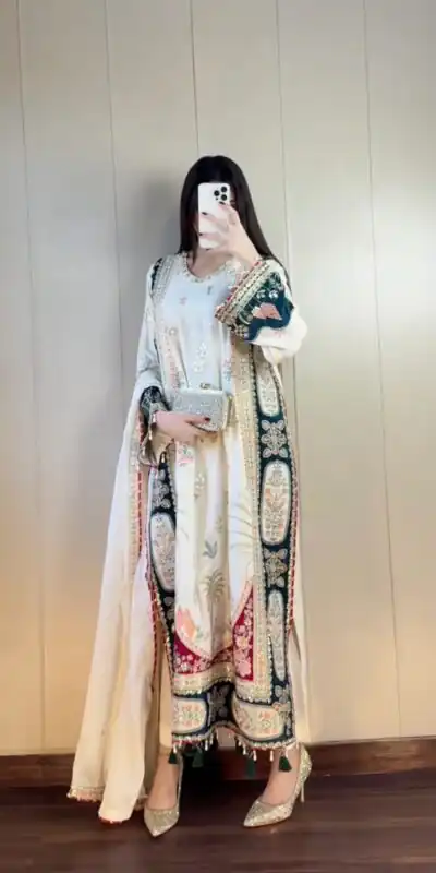 LG 2141 White Star Silk Salwar Suit with Embroidery Work & Sequins Work. Festive Deal ₹2999. Delivery 4-6 Working Days. Shop now. | Casual Suits, Jump Suits, Creative suits, Designer Suits, Palazzo Suits, Party Wear Suits, Patiala Suits, Salwar suit, Straight Suits