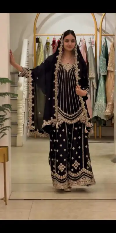 VLM 331 Black Faux Georgette Salwar Suit erfect for Wedding, Party, Mehendi, Pongal, Reception – . Available at ₹2449 only. Delivery 4-6 Working Days | Casual Suits, Jump Suits, Creative suits, Designer Suits, Palazzo Suits, Party Wear Suits, Patiala Suits, Salwar suit, Straight Suits