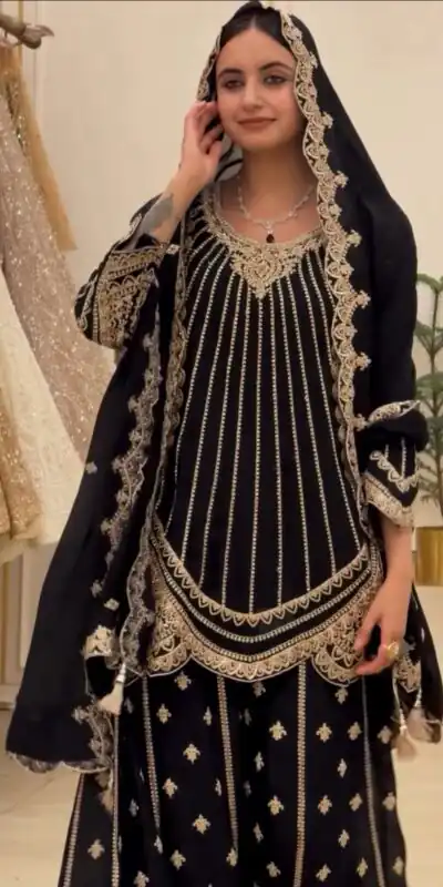 VLM 331 Black Faux Georgette Salwar Suit erfect for Wedding, Party, Mehendi, Pongal, Reception – . Available at ₹2449 only. Delivery 4-6 Working Days | Casual Suits, Jump Suits, Creative suits, Designer Suits, Palazzo Suits, Party Wear Suits, Patiala Suits, Salwar suit, Straight Suits
