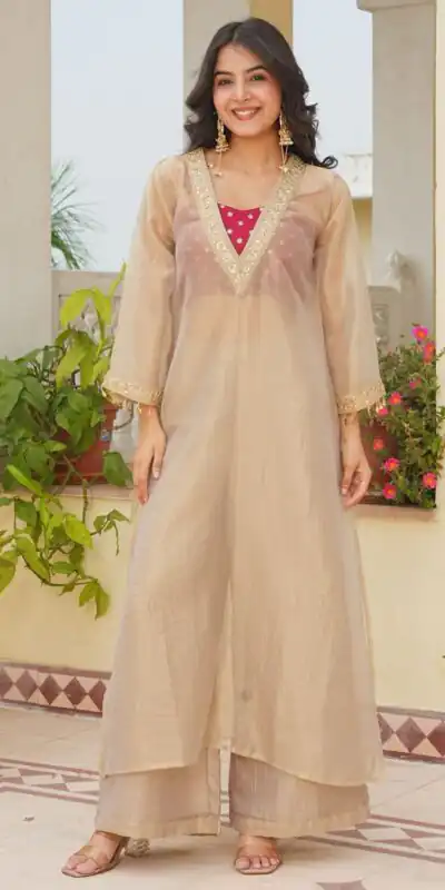 AD 241 Cream in Golden Tissue Embroidery Work & Sequins Work Salwar Suit. Get it for ₹2149. Delivery 4-6 Working Days. Shop now. | Casual Suits, Jump Suits, Creative suits, Designer Suits, Palazzo Suits, Party Wear Suits, Patiala Suits, Salwar suit, Straight Suits