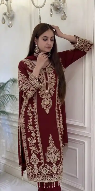 SRK 5365 Maroon Faux Georgette Salwar Suit erfect for Wedding, Party, Mehendi, Pongal, Reception – . Available at ₹2449 only. Delivery 4-6 Working Days | Casual Suits, Jump Suits, Creative suits, Designer Suits, Palazzo Suits, Party Wear Suits, Patiala Suits, Salwar suit, Straight Suits