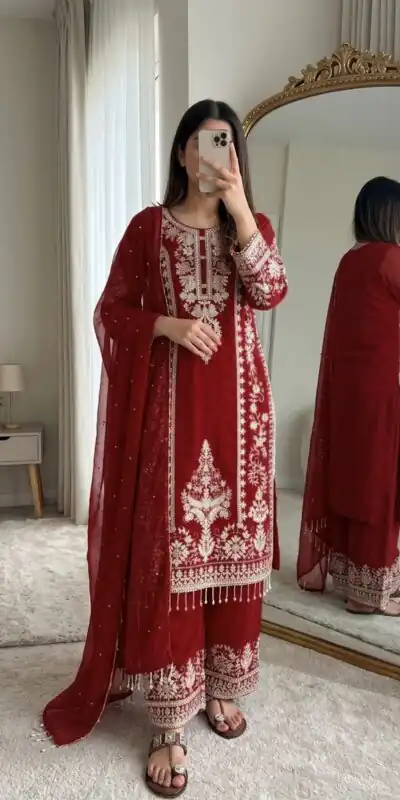 SRK 5365 Maroon Faux Georgette Salwar Suit erfect for Wedding, Party, Mehendi, Pongal, Reception – . Available at ₹2449 only. Delivery 4-6 Working Days | Casual Suits, Jump Suits, Creative suits, Designer Suits, Palazzo Suits, Party Wear Suits, Patiala Suits, Salwar suit, Straight Suits