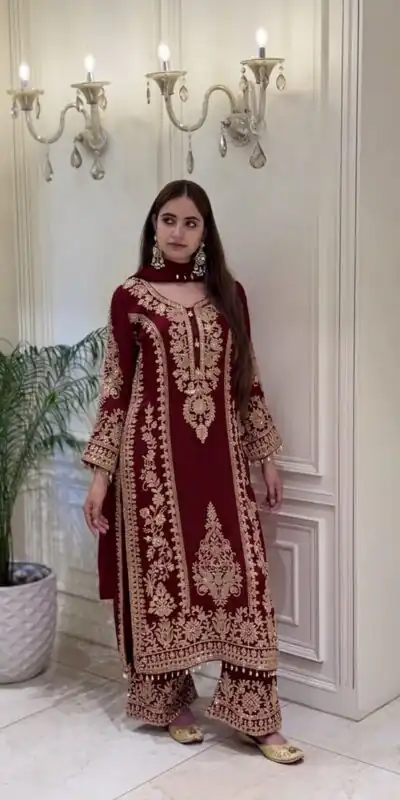 SRK 5365 Maroon Faux Georgette Salwar Suit erfect for Wedding, Party, Mehendi, Pongal, Reception – . Available at ₹2449 only. Delivery 4-6 Working Days | Casual Suits, Jump Suits, Creative suits, Designer Suits, Palazzo Suits, Party Wear Suits, Patiala Suits, Salwar suit, Straight Suits