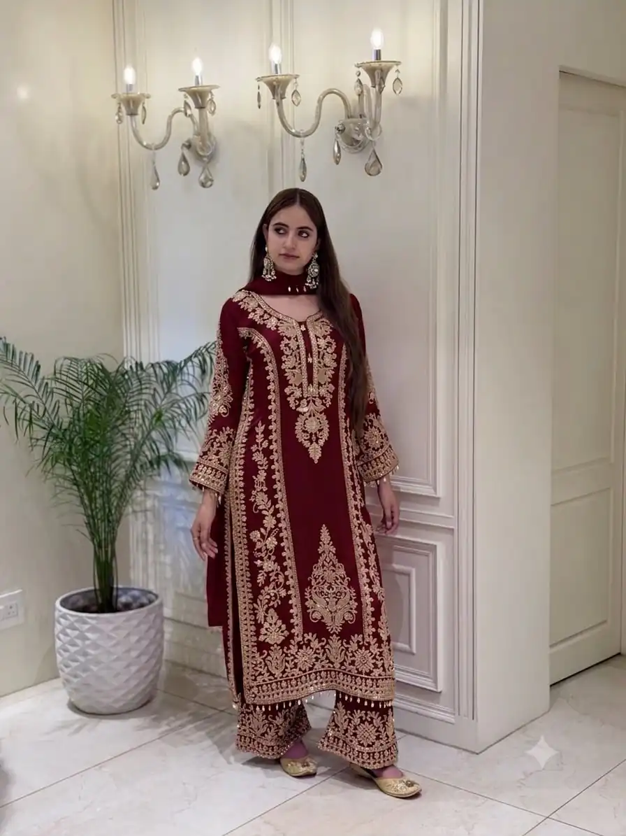 SRK 5365 Maroon Faux Georgette Salwar Suit erfect for Wedding, Party, Mehendi, Pongal, Reception – . Available at ₹2449 only. Delivery 4-6 Working Days | Casual Suits, Jump Suits, Creative suits, Designer Suits, Palazzo Suits, Party Wear Suits, Patiala Suits, Salwar suit, Straight Suits