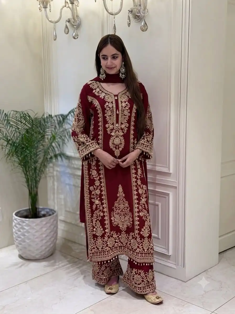SRK 5365 Maroon Faux Georgette Salwar Suit erfect for Wedding, Party, Mehendi, Pongal, Reception – . Available at ₹2449 only. Delivery 4-6 Working Days | Casual Suits, Jump Suits, Creative suits, Designer Suits, Palazzo Suits, Party Wear Suits, Patiala Suits, Salwar suit, Straight Suits