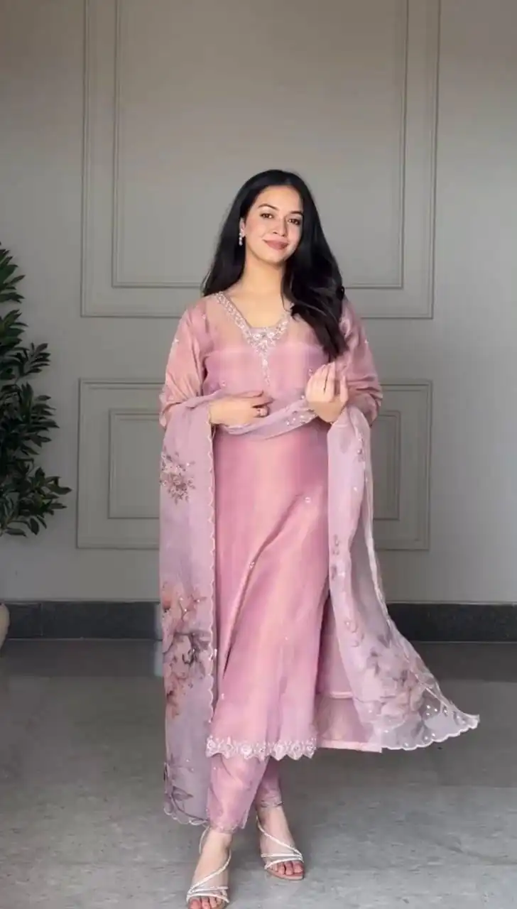 Classic Pink Natural Crap Sequence Work Salwar Suit - Image 2