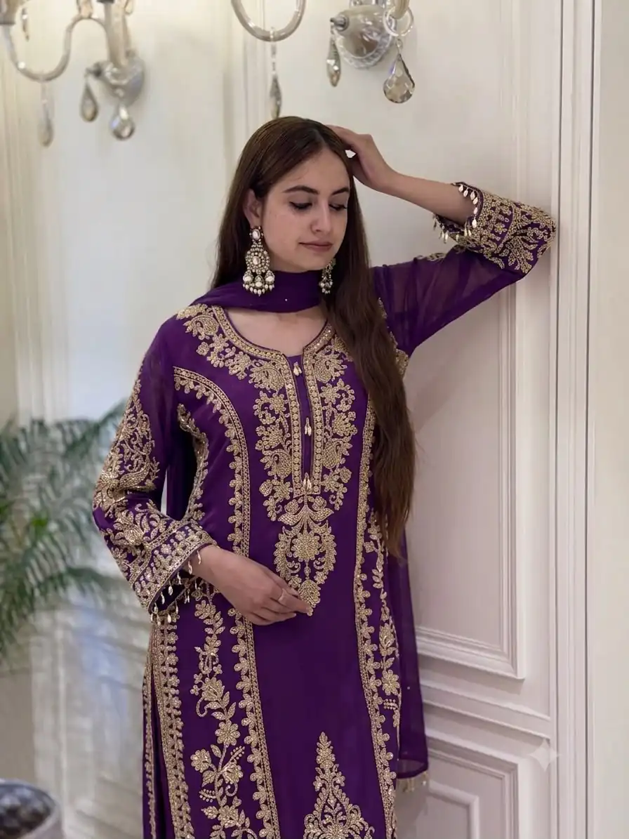 SRK 5365 Purple Faux Georgette Salwar Suit erfect for Wedding, Party, Mehendi, Pongal, Reception – . Available at ₹2449 only. Delivery 4-6 Working Days | Casual Suits, Jump Suits, Creative suits, Designer Suits, Palazzo Suits, Party Wear Suits, Patiala Suits, Salwar suit, Straight Suits