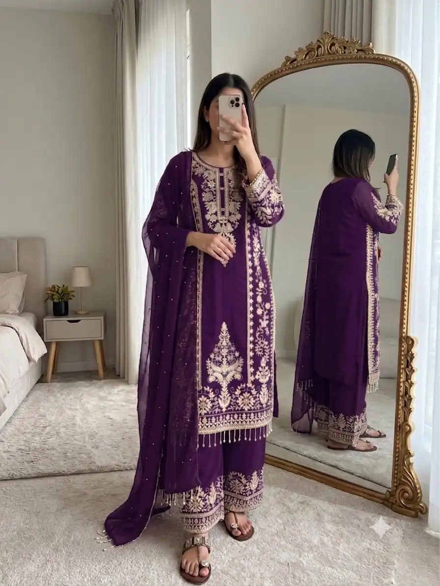 SRK 5365 Purple Faux Georgette Salwar Suit erfect for Wedding, Party, Mehendi, Pongal, Reception – . Available at ₹2449 only. Delivery 4-6 Working Days | Casual Suits, Jump Suits, Creative suits, Designer Suits, Palazzo Suits, Party Wear Suits, Patiala Suits, Salwar suit, Straight Suits