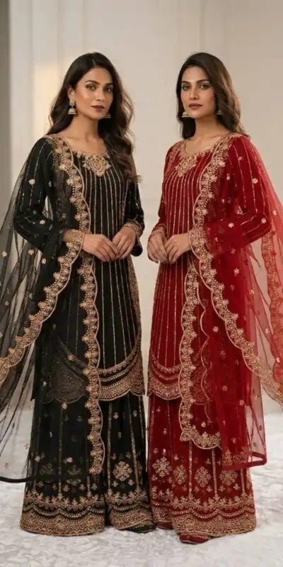 VLM 331 Red Faux Georgette Salwar Suit erfect for Wedding, Party, Mehendi, Pongal, Reception – . Available at ₹2449 only. Delivery 4-6 Working Days | Casual Suits, Jump Suits, Creative suits, Designer Suits, Palazzo Suits, Party Wear Suits, Patiala Suits, Salwar suit, Straight Suits