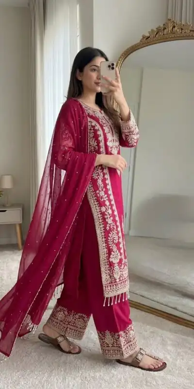 SRK 5365 Red Faux Georgette Salwar Suit erfect for Wedding, Party, Mehendi, Pongal, Reception – . Available at ₹2449 only. Delivery 4-6 Working Days | Casual Suits, Jump Suits, Creative suits, Designer Suits, Palazzo Suits, Party Wear Suits, Patiala Suits, Salwar suit, Straight Suits
